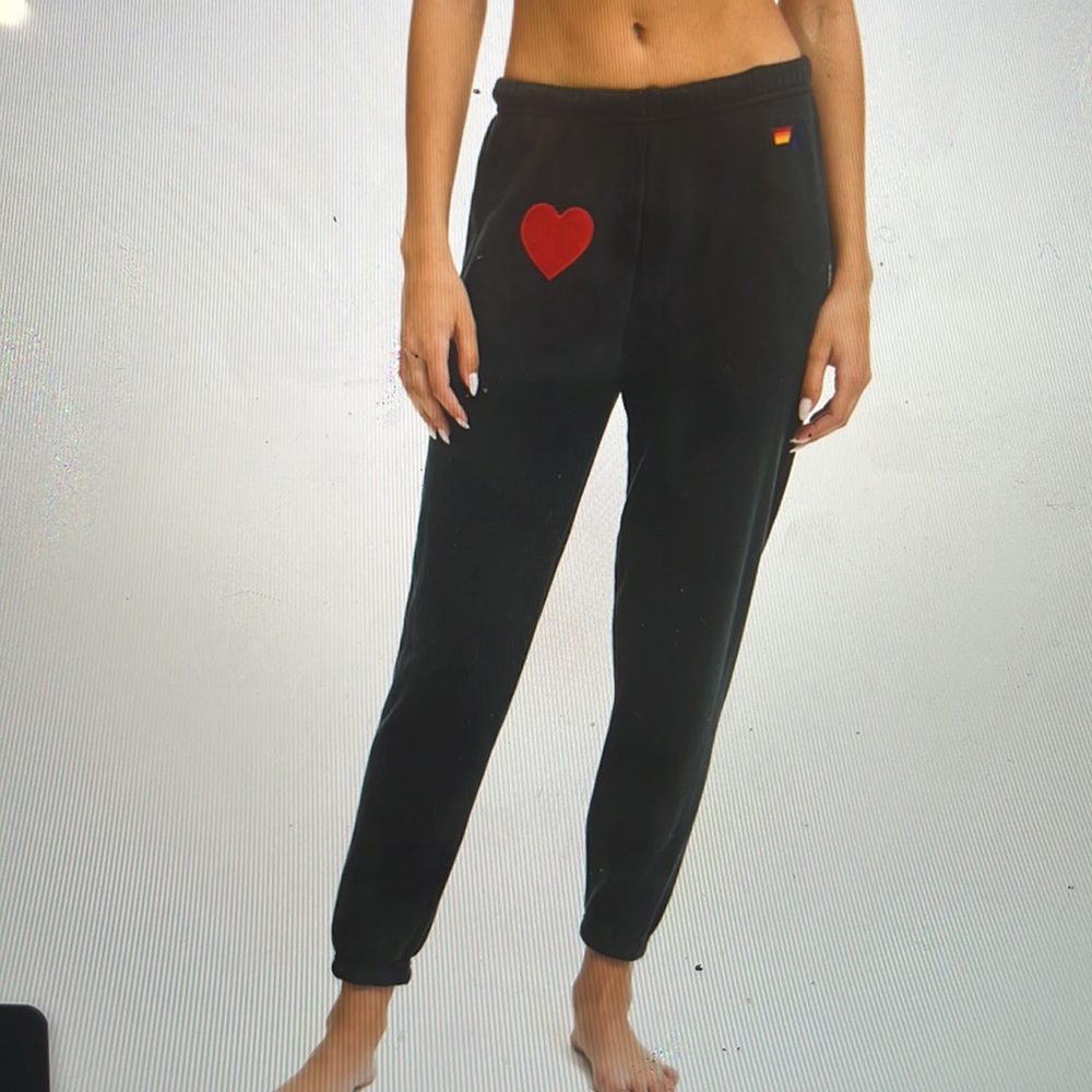 NWT Aviator Nation Heart Embroidery Sweatpants Small - Picture 2 of 4